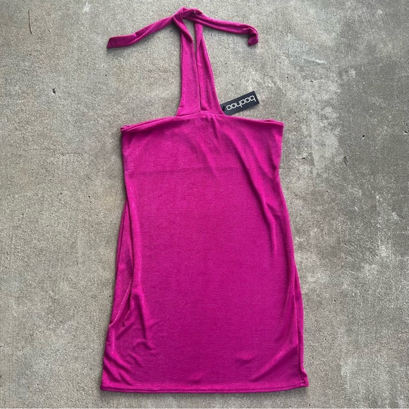 Boohoo Plus Dresses & Skirts - NEW Boohoo Slinky Halter Neck Rouged Mini Dress Size 18 2X Fuchsia NWT